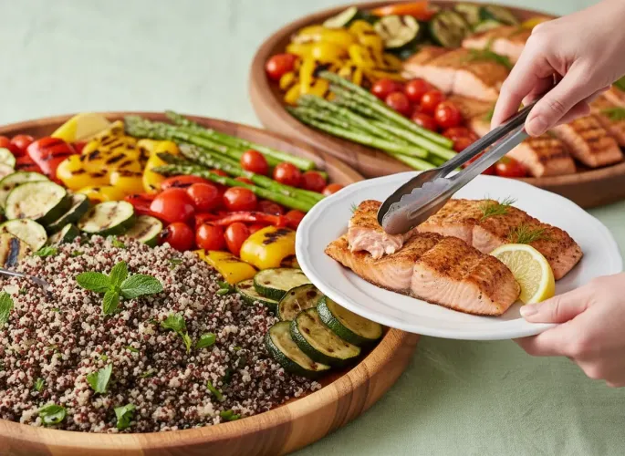 Healthy plate with salmon